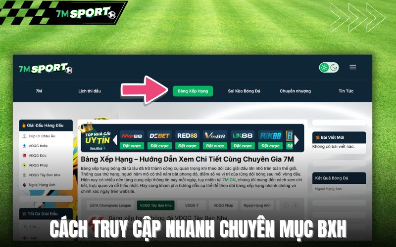 Cách truy cập nhanh chuyên mục BXH